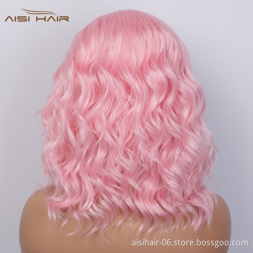 Aisi Hair Short Pink High Temperature Synthetic Lace Front Wigs For Black White Women Lace Frontal Pre Plucked Body Wave Wigs